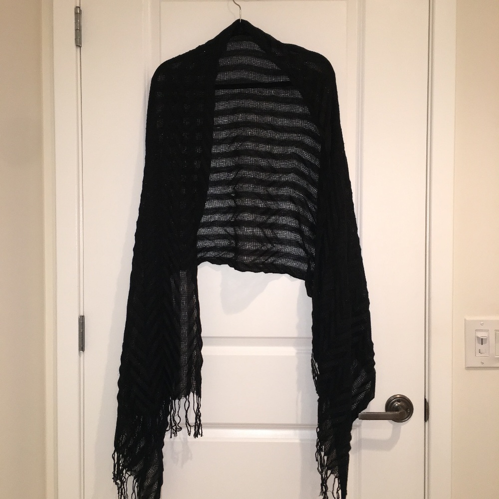 Jones New York Lightweight Fringe Black Scarf